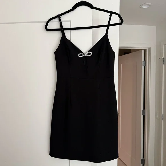 Hello Molly Black Mini Dress with Silver Bow - Picture 1 of 5